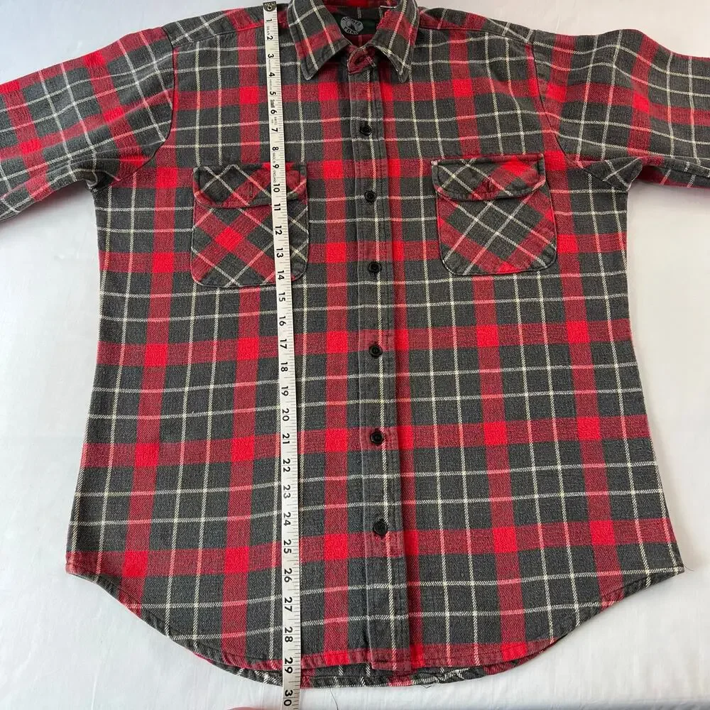 Timber Trail Vintage Heavyweight Plaid Flannel Shirt men's size Medium red gray
